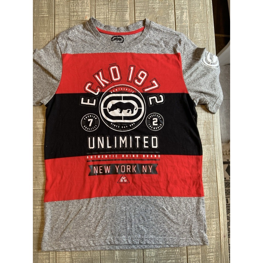 Ecko Unlimited T Shirt Men Medium Black Rhino Double Sided Black Red Y2k Shirt